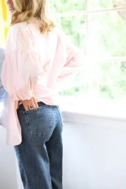 Alba Stripe Spring Summer Blouse, Light Pink