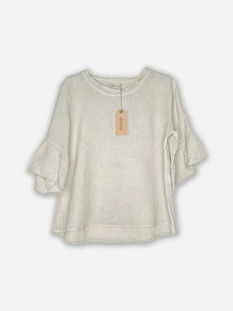 Attitude Around the Corner Linen Top, Beige