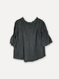 Attitude Around the Corner Linen Top, Dark Grey