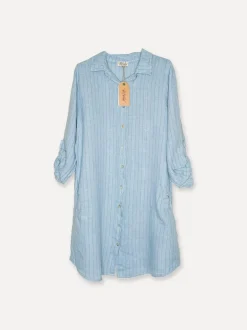 Attitude Oversized Long Shirt Dress, Sky Blue