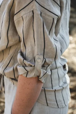 Attitude Striped Linen Shirt, Beige