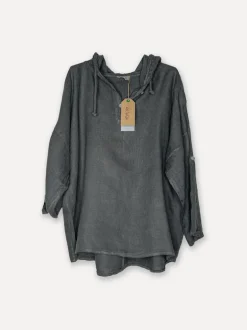 Attitude Surfer Linen Hoodie, Dark Grey