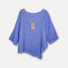 Attitude V-Neck Fancy Linen Blouse, Washed Slate Blue