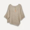 Attitude V-Neck Fancy Linen Blouse, Washed Cashmere