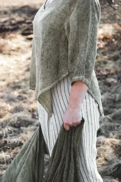 Attitude V-Neck Fancy Linen Blouse, Washed Moss Green