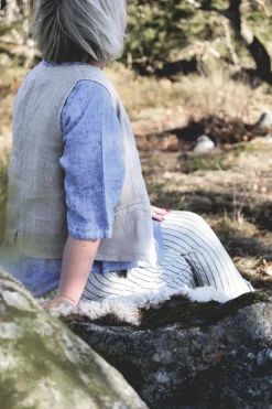 Attitude V-Neck Fancy Linen Blouse, Washed Slate Blue