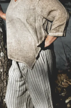 Attitude V-Neck Fancy Linen Blouse, Washed Cashmere