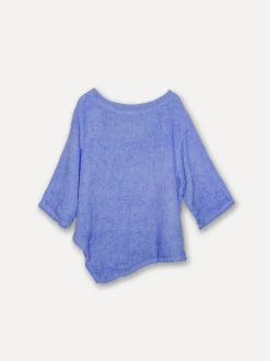 Attitude V-Neck Fancy Linen Blouse, Washed Slate Blue