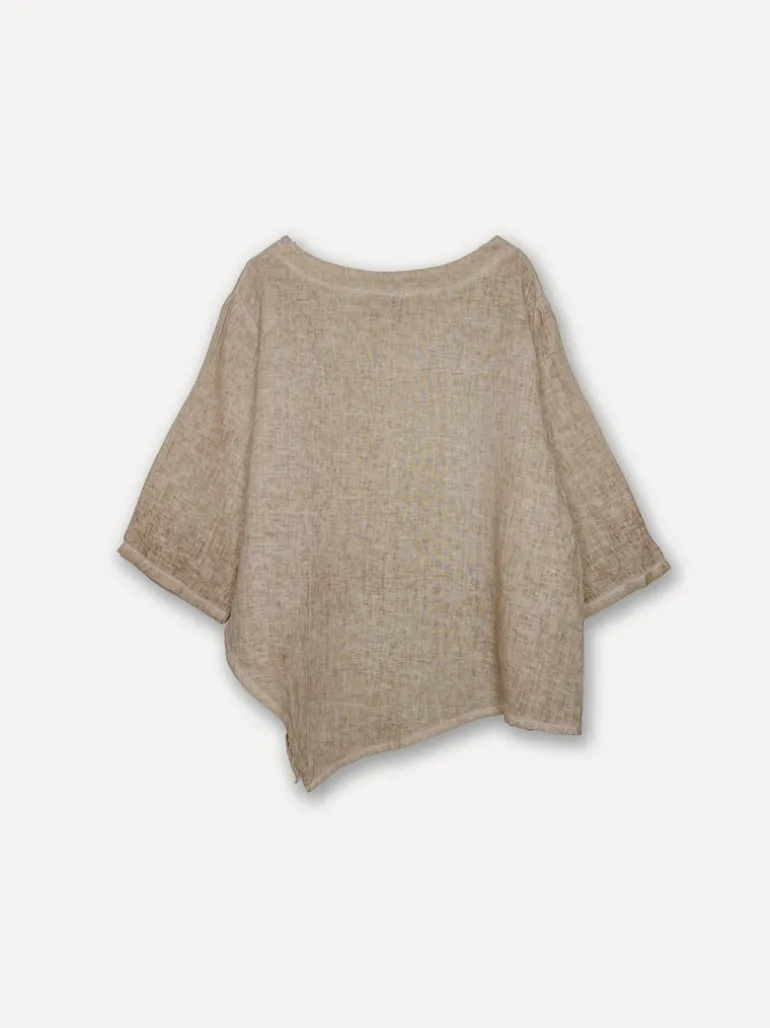 Attitude V-Neck Fancy Linen Blouse, Washed Cashmere