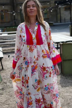 Biarritz Viscose Maxi Dress, Beige/Pink