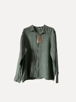 Boyfriend Attitude Stripe Linen Shirt, Army