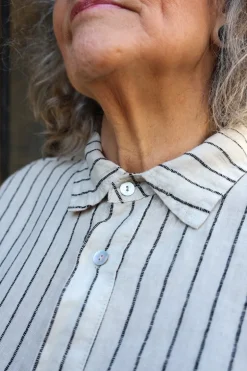 Boyfriend Attitude Stripe Linen Shirt, Beige