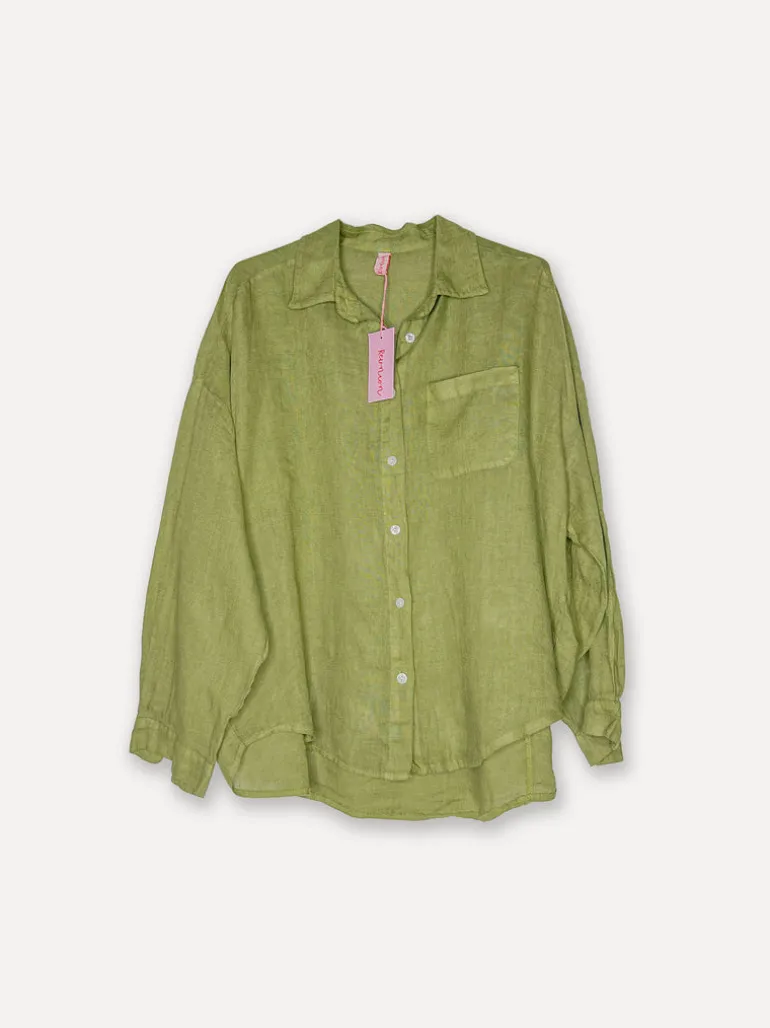 Boyfriend Girlfriend Allfriends Linen Shirt, Olive Green