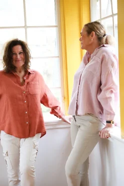 Boyfriend Girlfriend Allfriends Linen Shirt, Tomato