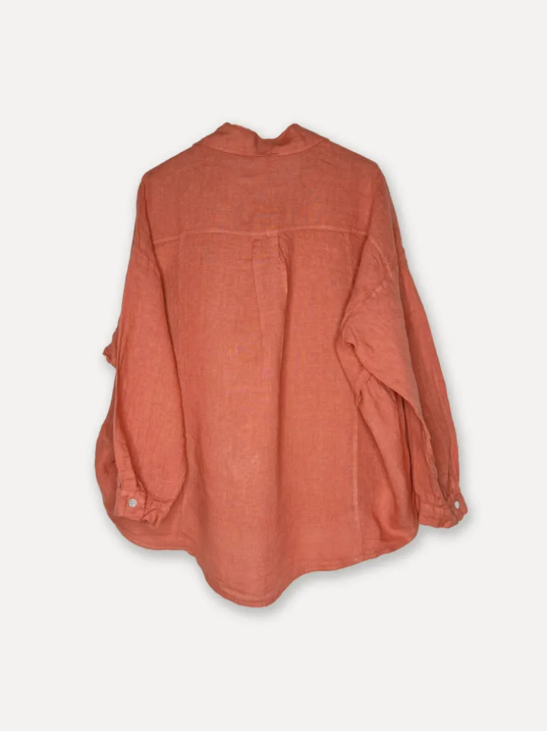 Boyfriend Girlfriend Allfriends Linen Shirt, Tomato