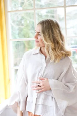 Butterfly Linen Shirt, Beige