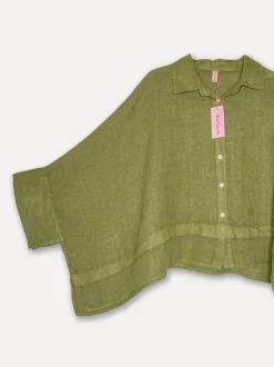 Butterfly Linen Shirt, Olive Green