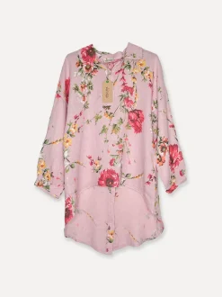 Daisy Attitude Flowery Linen Blouse, Pink