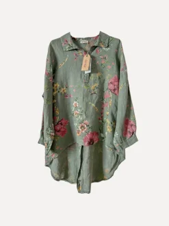 Daisy Attitude Flowery Linen Blouse, Army