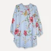 Daisy Attitude Flowery Linen Blouse, Sky Blue