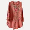 Daisy Attitude Flowery Linen Blouse, Tomato