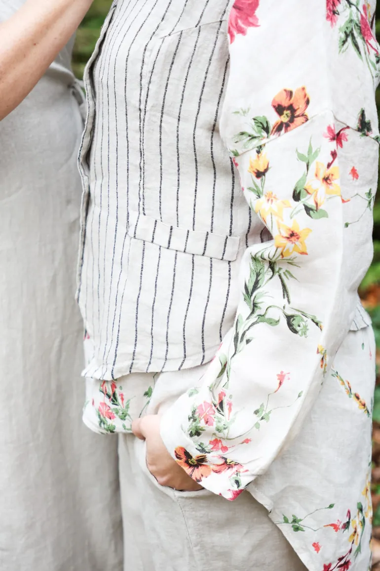 Daisy Attitude Flowery Linen Blouse, Beige