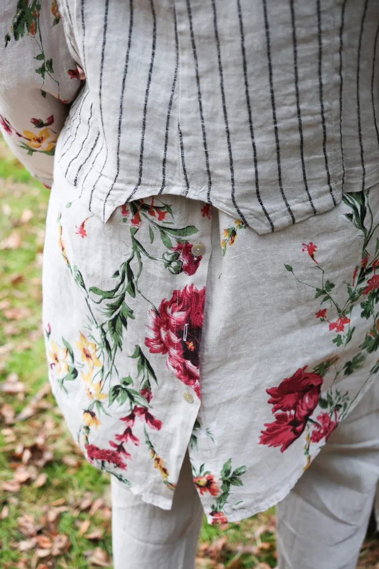 Daisy Attitude Flowery Linen Blouse, Beige