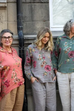 Daisy Attitude Flowery Linen Blouse, Tomato