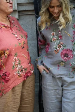 Daisy Attitude Flowery Linen Blouse, Tomato