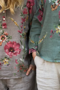 Daisy Attitude Flowery Linen Blouse, Army