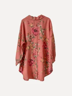 Daisy Attitude Flowery Linen Blouse, Tomato