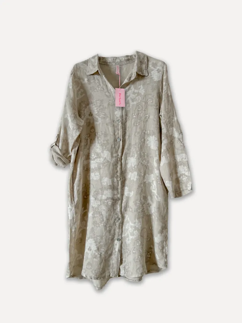 Dressed Up Bubbly Linen Shirtdress, Beige