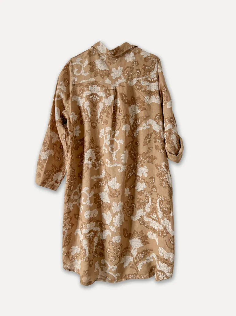 Dressed Up Bubbly Linen Shirtdress, Castagno