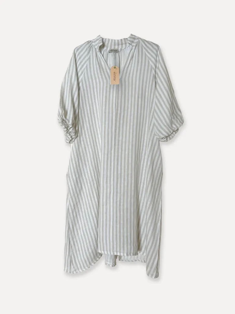 Fame Attitude Striped Linen Dress, Beige