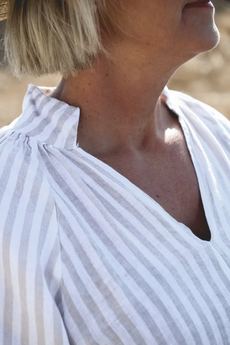 Fame Attitude Striped Linen Dress, Beige