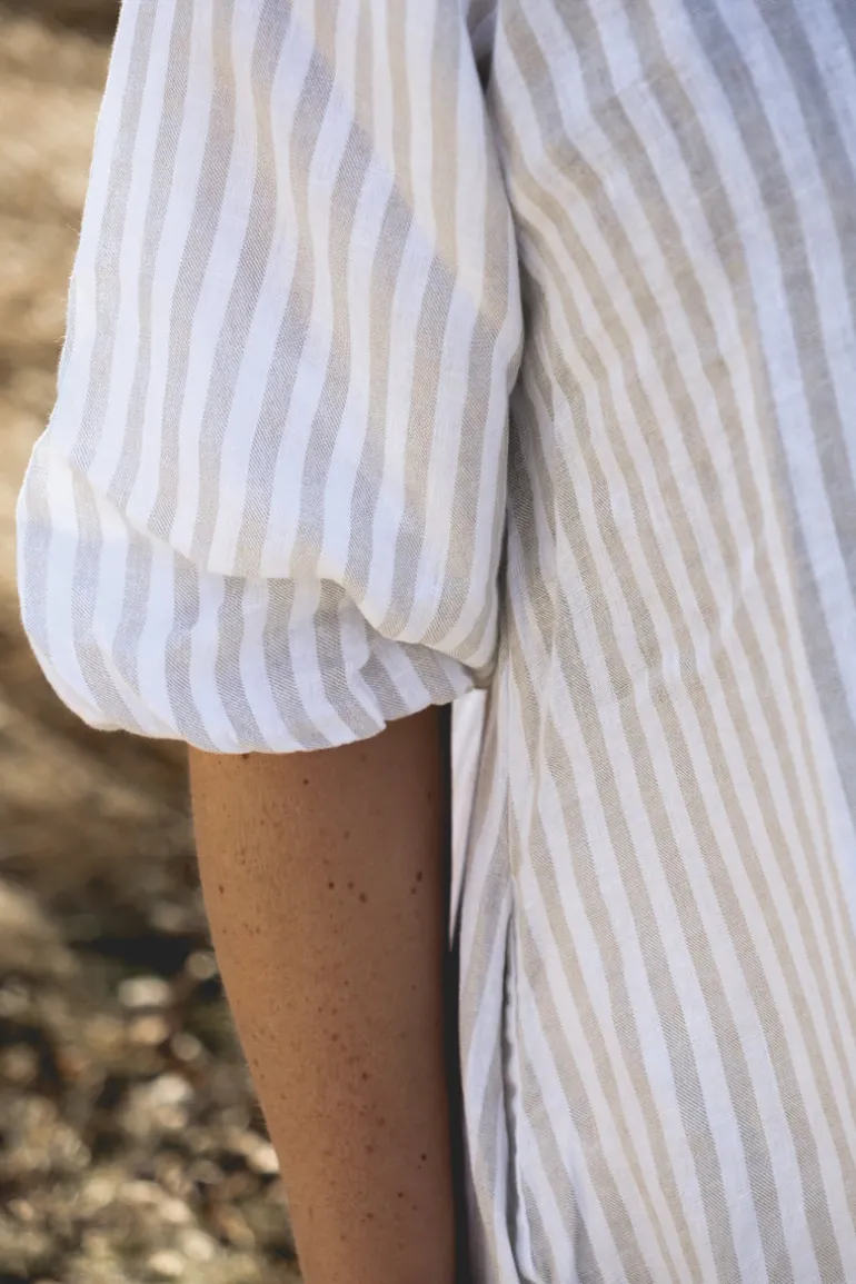 Fame Attitude Striped Linen Dress, Beige