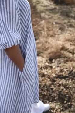 Fame Attitude Striped Linen Dress, Navy