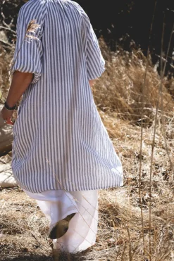 Fame Attitude Striped Linen Dress, Navy