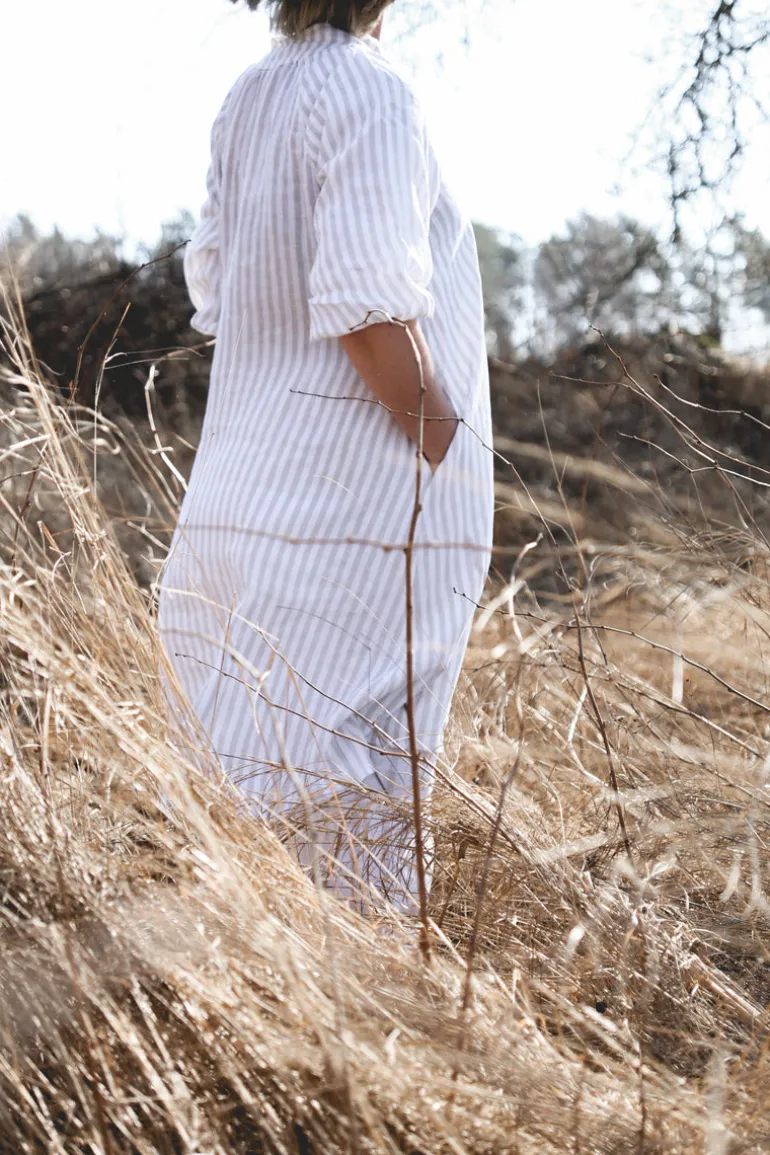 Fame Attitude Striped Linen Dress, Beige