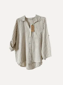 Fancy Striped Attitude Linen Shirt, Beige