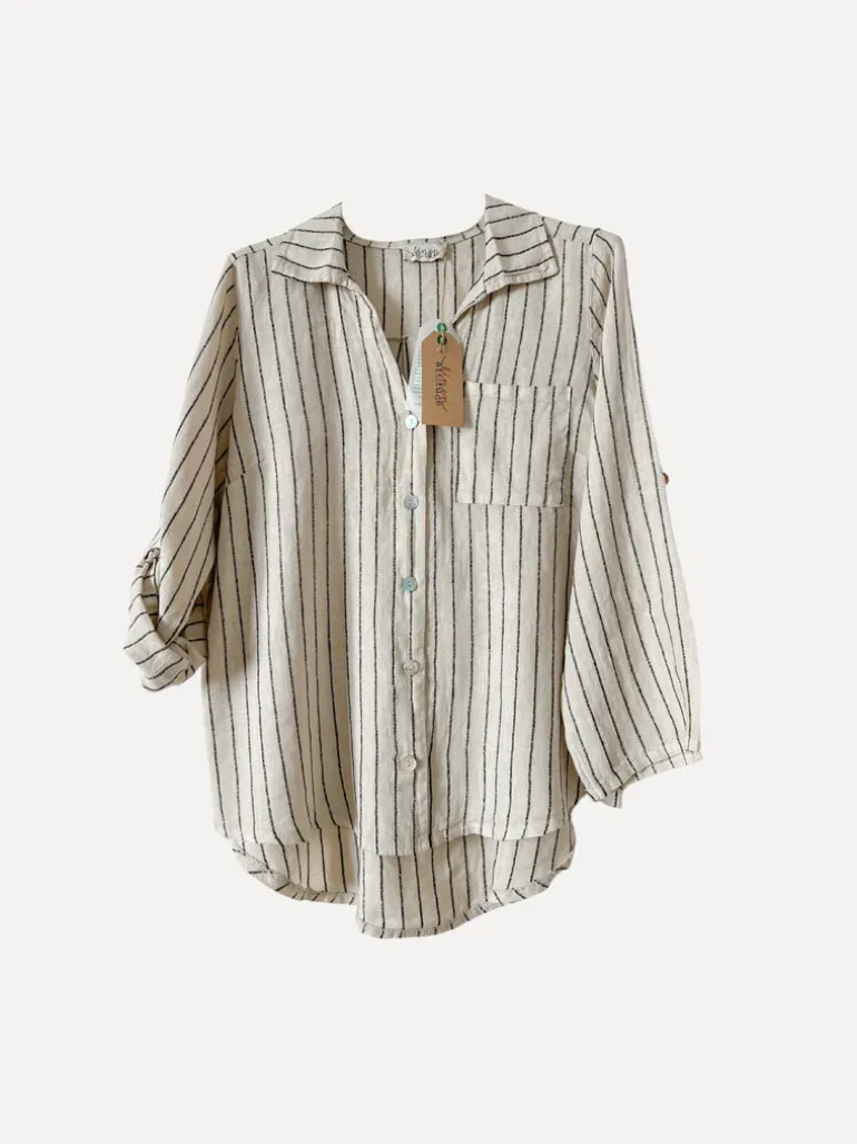 Fancy Striped Attitude Linen Shirt, Beige
