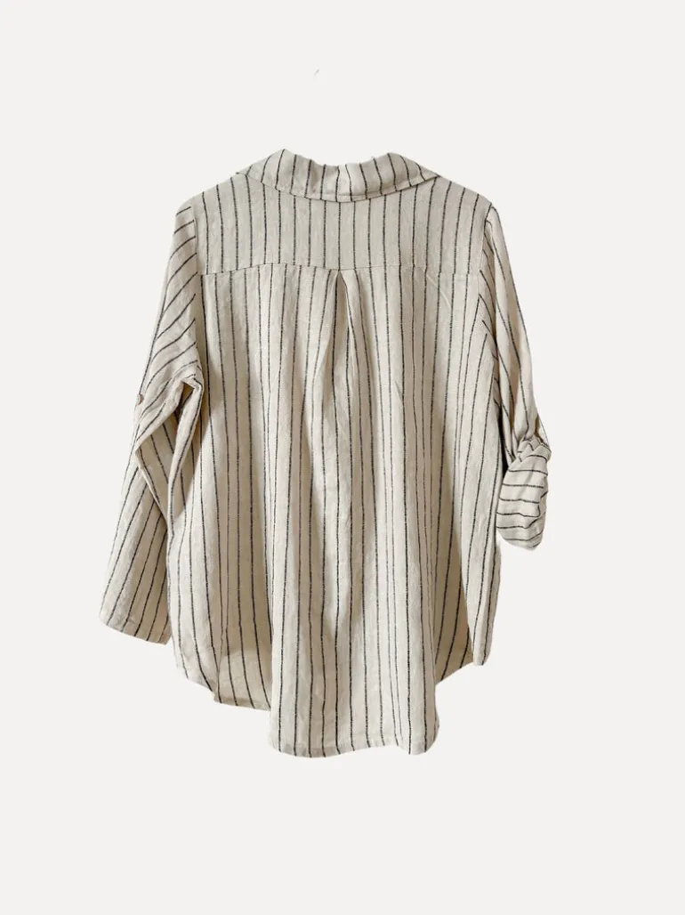 Fancy Striped Attitude Linen Shirt, Beige