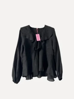 6798 Flounce Blouse with Tie Knot, Black