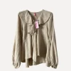 6798 Flounce Blouse with Tie Knot, Beige