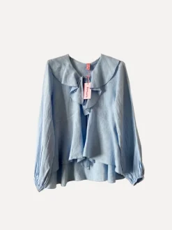 6798 Flounce Blouse with Tie Knot, Sky Blue