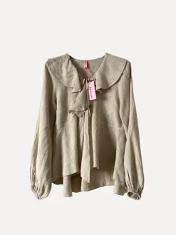 6798 Flounce Blouse with Tie Knot, Beige