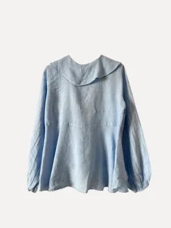 6798 Flounce Blouse with Tie Knot, Sky Blue