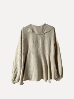 6798 Flounce Blouse with Tie Knot, Beige