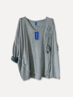 4938 - Flower Tassel College Tee, Grey