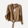 Flowery Beach Princess Linen Blouse, Castagno